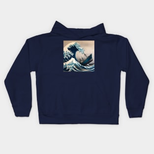 Kanagawa Wave Cargo Ship - The Great Wave Off Kanagawa Meme Kids Hoodie